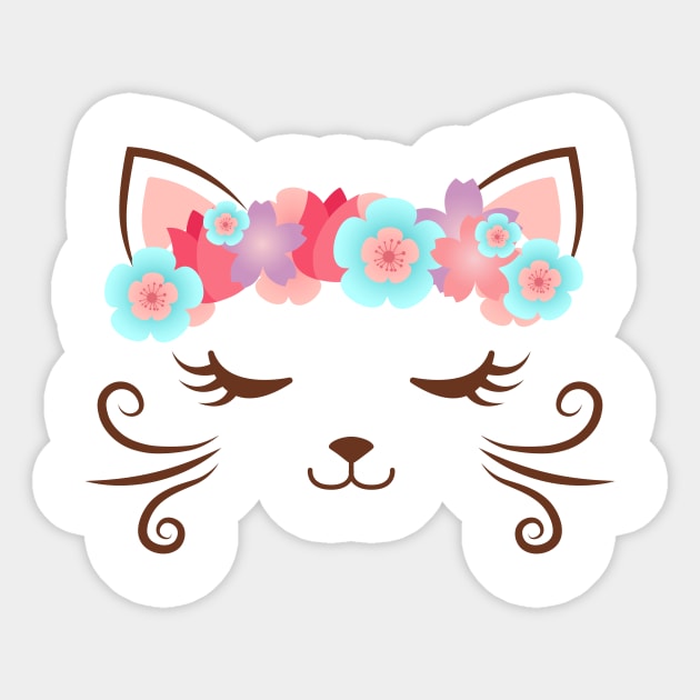 Kawaii cat, kitty kat, flower crown, cute cat, cat party, cat gift, women's cat shirt, pretty kitty, cat lover, cat collection, cat face Sticker by theglaze